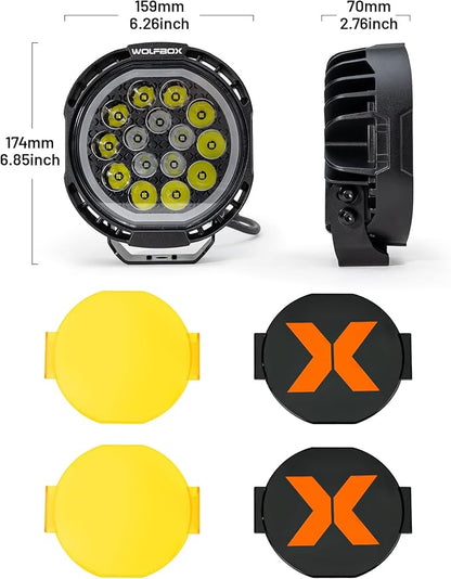 WOLFBOX 7 Inch LED Off Road Lights with True Power Lumens- Heavy Duty Driving Lights, High Output Beam Bumper Lights for Pickup SUV, Hardcore Industrial Grade Auxiliary Pods, IP69K Waterproof