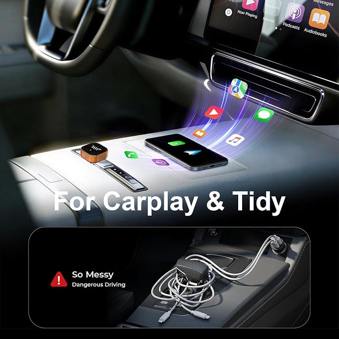 Wireless CarPlay Adapter for Apple iPhone & Android Auto, 2-in-1 Mini CarPlay Adapter Convert Wired to Wireless Dongle, Plug & Play, No Delay, BT 5.4, 2.4G/5G WiFi