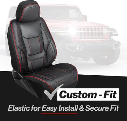 Coverland Custom SUV Car Seat Covers Front Seats for [2006-2026 Audi Q7] - Protector Car Seat Cover Water Resistant Leather Memory Form Back Support Seat Cushion [Front - Black with Red Stitching]