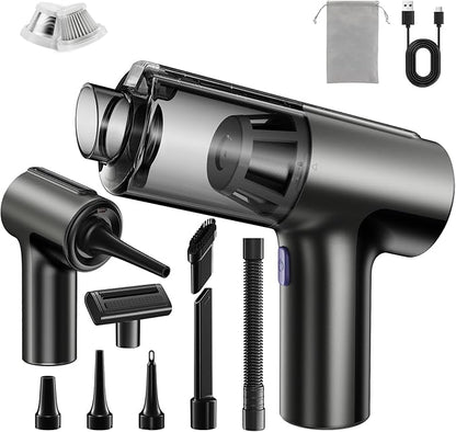 20000Pa Cordless Car Vacuum, 80,000 RPM Brushless Motor Handheld Vacuum with 7-in-1 Air Duster Blower, Portable Type-C Rechargeable Cleaning Kit for Pet Hair, Home & Office, Grey