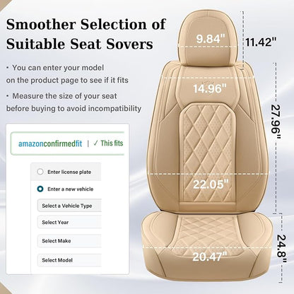 Coverado Car Seat Covers Full Set, 5 Seat Universal Seat Covers for Cars, Luxury Faux Leather Waterproof Seat Cover, Front and Back Car Seat Protector, Auto Seat Cover Fit for Most Vehicles, Beige