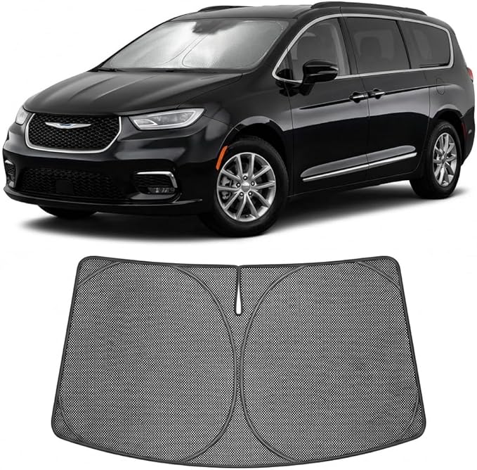 Proadsy Windshield Sun Shade Custom Fit Chrysler Pacifica Minivan 2017-2026 Ice Crystal Black Front Window Sunshade UV and Heat Blocker Foldable Visor Keeps Car Cooler for Summer Parking and Daily Use