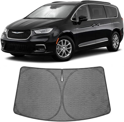 Proadsy Windshield Sun Shade Custom Fit Chrysler Pacifica Minivan 2017-2026 Ice Crystal Black Front Window Sunshade UV and Heat Blocker Foldable Visor Keeps Car Cooler for Summer Parking and Daily Use