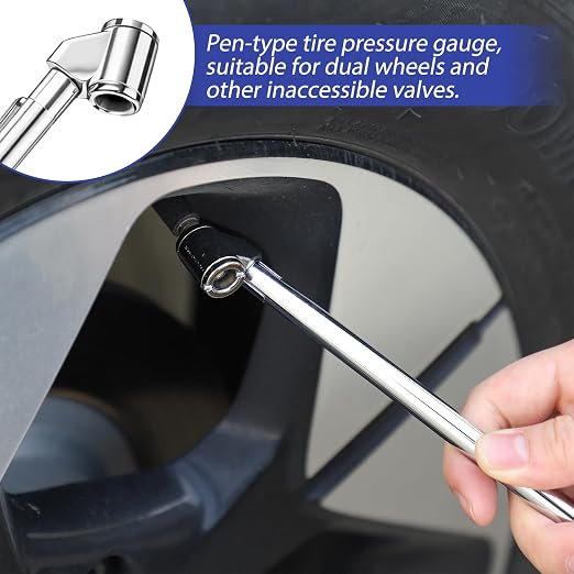 2Pcs Tire Pressure Gauge Dual Head Pencil Tire Gauge 10-120PSI Heavy Duty Dual Foot Air Pressure Gauges for Truck Car Motorcycle Bicycle