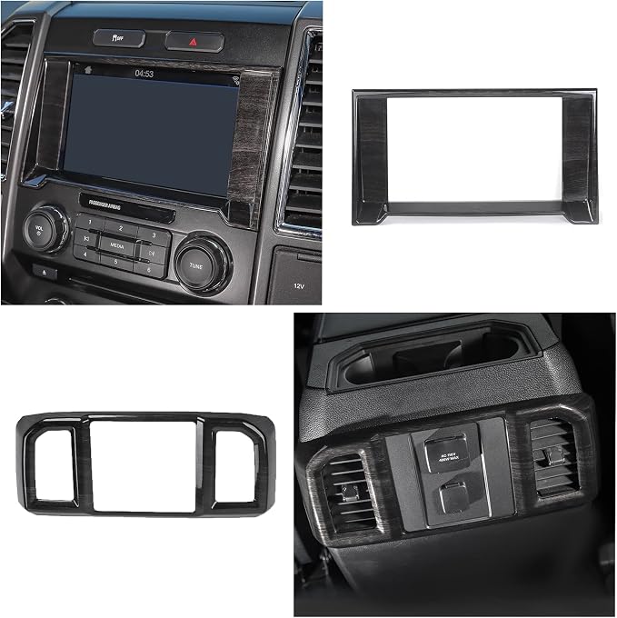 JeCar 11PCS Interior Decoration Trim Kit for Ford F150 2015-2020 Steering Wheel & Center Console Trim Dashboard & Rear Air Conditioner Vent Cover (Black Wood Grain)