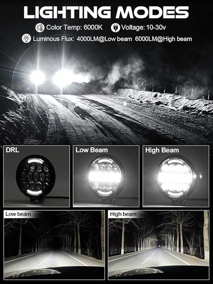 AUDEXEN LED Work Lights, 7 Inch 105W Round Spot LED Pods Light Bar High/Low Beam DRL with Adjustable Mounting Bracket Compatible with Jeep Off Road 4WD Truck SUV UTV ATV Driving Lamp - 1pcs