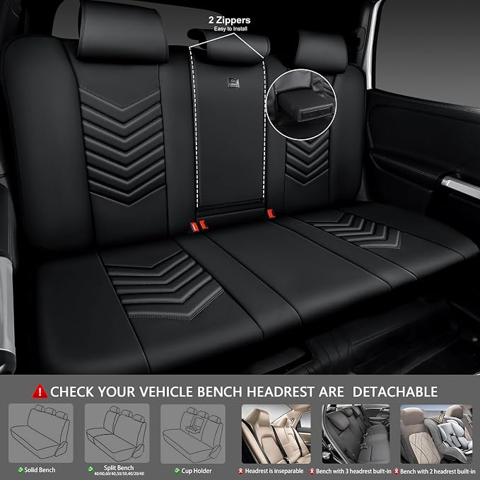 CAR PASS 3D Foam Faux Leather Seat Covers Full Set,Waterproof Leather Seat Cover for Cars,Luxury Universal Fit for SUV Truck Sedan Automotive, Armrest Airbag Compatible Anti-Slip, All Black