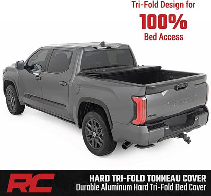 Rough Country Hard Tri-Fold Truck Bed Tonneau Cover for Toyota Tundra (2022-2026) - Aluminum Flip-Up Bed Cover, Fits 5'7 (65.6") Bed