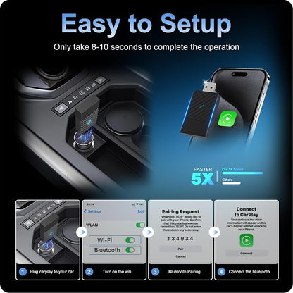 Wireless CarPlay Adapter for Apple iPhone, Convert Wired to Wireless, Plug&Play USB A/Type C Design for Cars That Built-in Wired Apple Car Play, Easy Use&Seamless Connection for iPhone iOS 10+