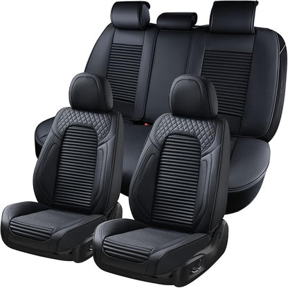 Coverado Car Seat Covers, Waterproof Nappa Leather Seat Cushion for Cars 5 Seats, Front and Rear Automotive Seat Cover Car Accessories, Universal Fit for Most Cars SUV Trucks, Full Set, Black