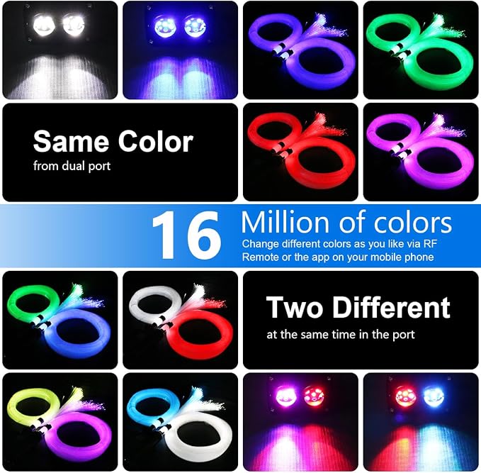 AZIMOM Dual Color 20w Twinkle Fiber Optic Starlight Headliner Kits 600pcs 0.03in 9.8ft, RGB Meteor Shooting Star, Sound Activated Remote APP Control Home Car Ceiling Décor