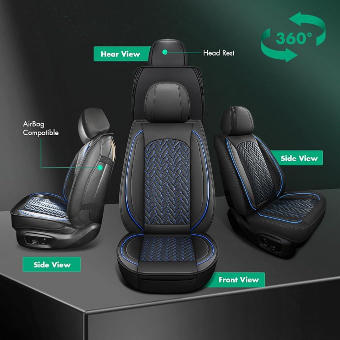 SCITOO 2CPS Front Seat Covers,Car Seat Covers Universal Automotive Seat Covers Waterproof Vehicle Seat Covers for Most Sedan, Truck and SUV (2PCS Front, Black And Blue)