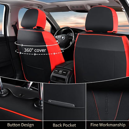 FLORICH Car Seat Covers Front Seats Luxury Faux Leather Waterproof Seat Covers Car Seat Protector Automotive Seat Covers Cushion Universal Fit for Most Cars SUV Trucks, Black&Red
