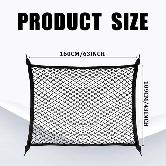 Elastic Cargo Net for SUV Trucks, Ceiling Cargo Net, Adjustable Trunk Mesh Net Organizer 32" X 24" Stretch to 63"X43" with Hooks, Universal Car Rear Trunk Bed Netting Storage Accessories（Black）