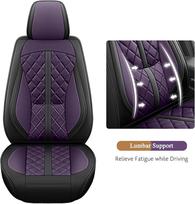 otoez Car Seat Covers Full Set, Universal Leather Seat Cover 5 Seat Waterproof & Breathable Automotive Seat Protector Full Coverage for Cars Sedens, Trucks, SUVs, Vans (Dark Purple)