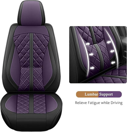 otoez Car Seat Covers Full Set, Universal Leather Seat Cover 5 Seat Waterproof & Breathable Automotive Seat Protector Full Coverage for Cars Sedens, Trucks, SUVs, Vans (Dark Purple)
