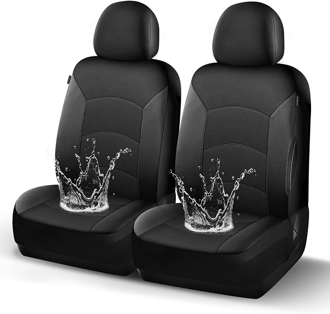 HChengkikz Car Seat Covers Front Seat, Waterproof Neoprene Seat Covers, Airbag Compatible, Universal Fit Most Sedans, SUVs, Trucks (Black)