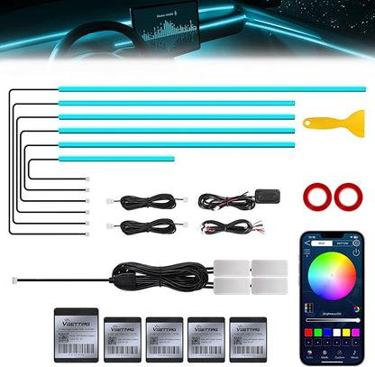 RGB Acrylic Interior Car LED Strip Light with Wireless APP, 10 in 1 with 175 inches 593 LEDs Neon LED Strip Light, 16 Million Colors Dynamic Music Sync Car Ambient Lighting Kits