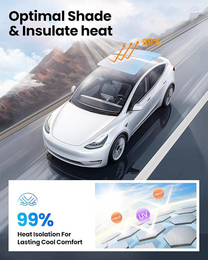 REEVAA 2026 Upgraded Tesla Model 3 Sunshade Roof [No Gaps, No-Sagging] Model 3 Accessories Heat Insulation Foldable Glass Sunroof Cover for Model 3 2020-2026 Highland, 2PCS, Black