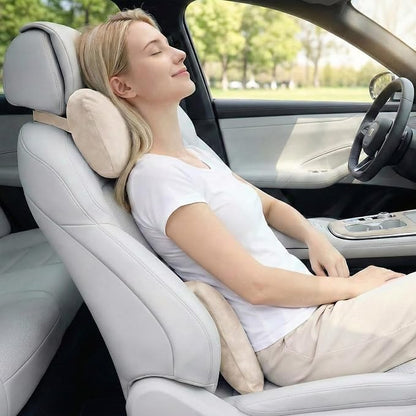 2PCS Car Pillow for Car Neck Pillow for Driving Seat Neck Support Soft Cushion Back Support Head-Rests for Vehicle Sleeping with Elastic Adjustment Strap (Beige, Head and Lumbar)
