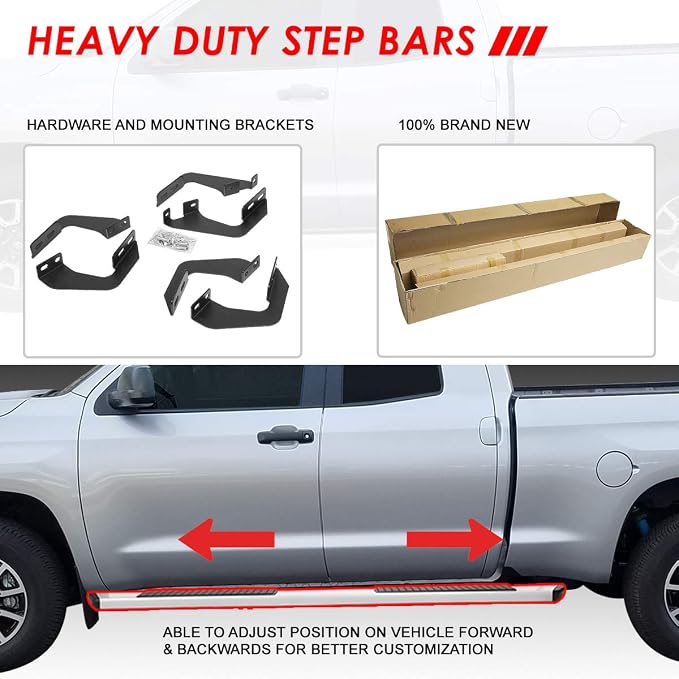 Auto Dynasty Running Boards Compatible with 2007-2021 Toyota Tundra Double/Crew Cab, Stainless Steel Side Step Rail Nerf Bars, 5.5" Step Bars, Polished Chrome