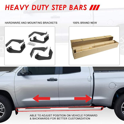 Auto Dynasty Running Boards Compatible with 2007-2021 Toyota Tundra Double/Crew Cab, Stainless Steel Side Step Rail Nerf Bars, 5.5" Step Bars, Polished Chrome
