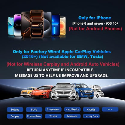 Cabin Care Baby Car Camera with Wireless CarPlay Adapter for iPhone Only, 1080P HD, IR Night Vision, 150° Wide-Angle, Real-Time Rear Seat Monitor, Works with Factory Wired CarPlay (Dog)