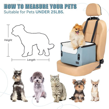 PETSFIT Dog Car Seats for Small Dogs – Patented Safety Buckles – Safety Tether – Foldable Travel Dog Booster Car Seat Reduces Anxiety & Road Trips – Stable Frame, Fits Front/Back Seat (Mint Green)