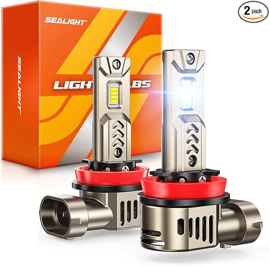 SEALIGHT 2026 L2S H11/H8/H9/H16 LED Bulbs, 6500K Ultra-Bright Cool White Light, Driving Lights with 25000RPM Cooling Fan, 1:1 Size, 70000Hrs Lifespan Plug-N-Play, Pack of 2