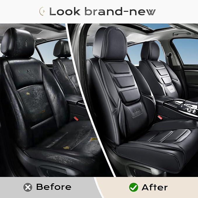 Coverado Car Seat Covers, Front Covers for Cars, Car Seat Cover Front Seats, Automotive Seat Cover, Waterproof, Leather Car Seat Cushion, Universal Interior Covers Seat Protectors for Most Cars Black