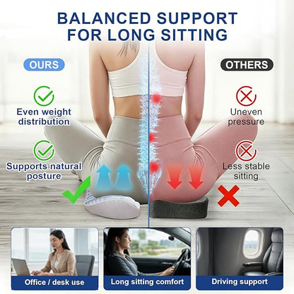 Seat Cushion for Tailbone Pain Relief, Firm Support Won't Flatten, Adds 2–3" Height, X-Large Cushion for Long Sitting, Office Chair, Car Seat & Work from Home (Blue)