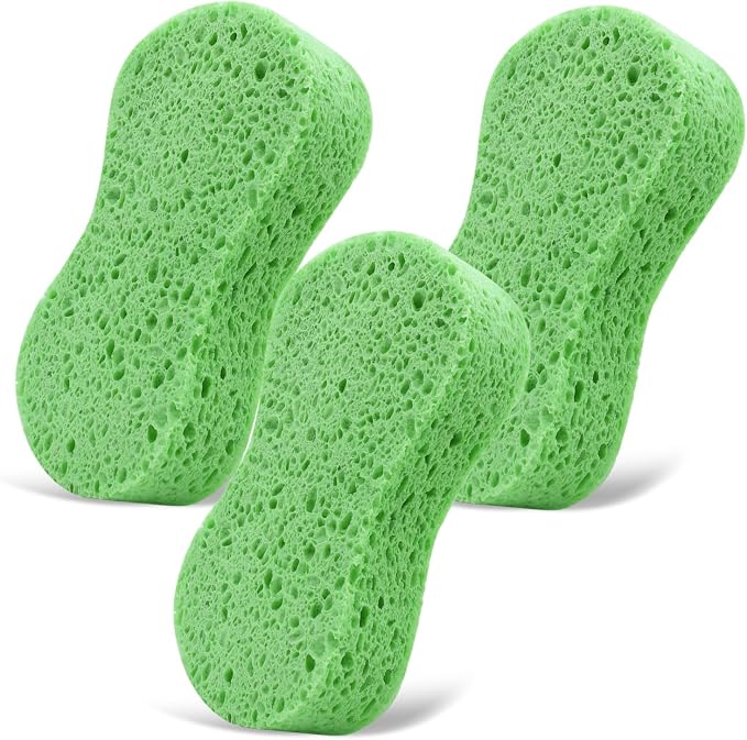 3PCS Car Wash Sponge, Heavy Duty Car Sponges for Washing, Car Accessories Large Sponges for Cleaning, Automotive Cleaning Supplies, Eco Friendly Sponge (7.68 x 3.74 x 1.38 Inch), Green