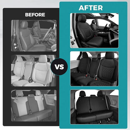 Customized for Toyota Sienna Seat Covers 2021-2026 Sienna 8 Seats 3 Row, Leather Car Seat Covers Waterproof Seat Covers Full Set for Cars, Car Seat Protectors, Airbag Compatible(Black)