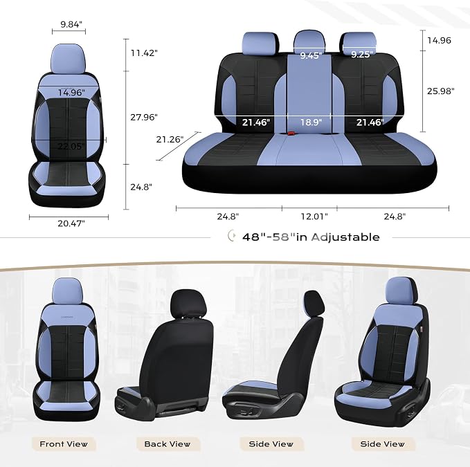 Coverado Leather Car Seat Covers, Waterproof Front Seat Covers 2 Pack, Blue & Black Full Coverage Automotive Seat Cushion Protectors, Universal Fit for Cars SUV Trucks