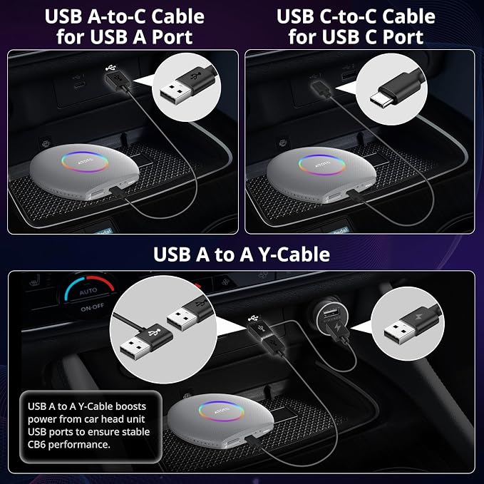 CB6 CarPlay AI Box & Android AI Box, Wireless CarPlay/AndroidAuto Adapter, Plug & Play CarWave Car Smart Box with AI DriveChat, GPS Track, Android 13, 2 BT, 4G LTE, 4G+64G, Silver