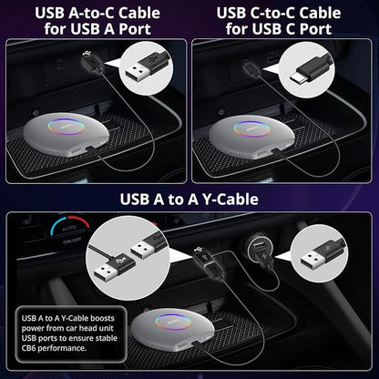 CB6 CarPlay AI Box & Android AI Box, Wireless CarPlay/AndroidAuto Adapter, Plug & Play CarWave Car Smart Box with AI DriveChat, GPS Track, Android 13, 2 BT, 4G LTE, 4G+64G, Silver