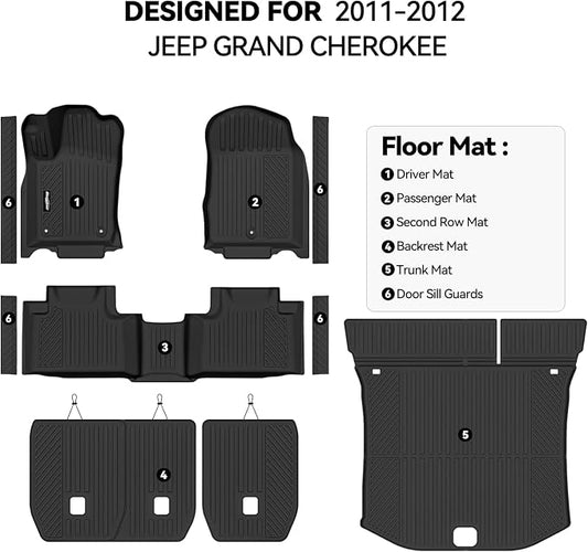 Floor Mats for 2011-2012 Jeep Grand Cherokee, Trunk Mat and Backrest Mat & Door Sill Guard All Weather TPE Protector for Jeep Grand Cherokee Accessories