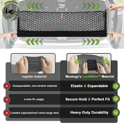 Muslogy Truck Bed Cargo Net Trunk Netting Compatible with 2021-2025 2026 Jeep Grand Cherokee L (3-Row GCL) Accessories, Pickup Cargo Organizer SUV Sedan Storage Net w/Heavy Duty Carabiners