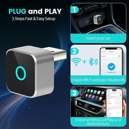 2026 Wireless CarPlay Adapter & Android Auto Dual System, Plug & Play Auto Connect Low Latency, USB-C Included, Compatible with Factory Wired CarPlay Cars for iPhone iOS 10+