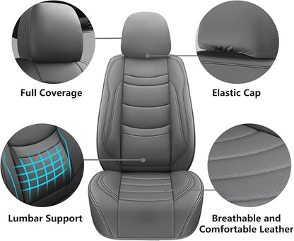NS YOLO Leather Car Seat Covers Full Set,Universal Fit for Most Cars,SUVs and Sedans,Waterproof Luxury Leatherette Cushions, 5 Seats Protectors (Grey, Full Set-5 Seats(Front and Rear))