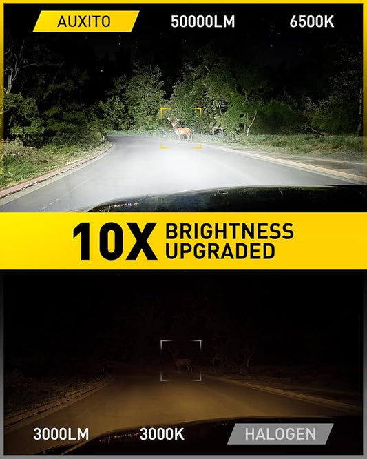 AUXITO 9007 Bulbs, 50000LM Ultra-Bright HB5 Light, Direct Insert 5 Mins Installation, 50000Hrs Long Lifespan, No Flicker, 99% Compatibility, Pack of 2