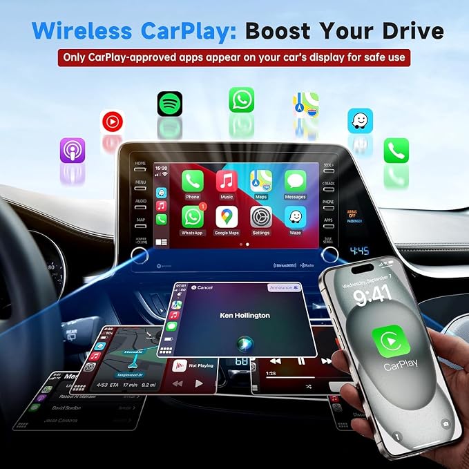 Wireless CarPlay Adapter for iPhone, Super mini Compact 2-in-1 Dongle for Apple iOS 10+, Convert Wired to Wireless CarPlay, Instant Connectivity, Fit for Cars from 2016 with Built-in CarPlay