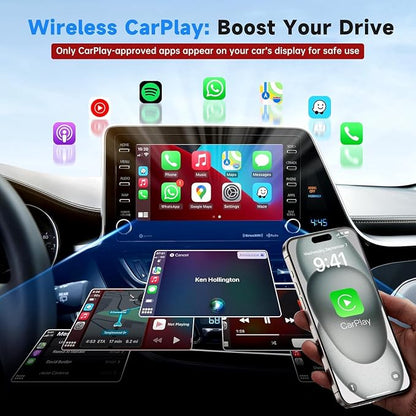 Wireless CarPlay Adapter for iPhone, Super mini Compact 2-in-1 Dongle for Apple iOS 10+, Convert Wired to Wireless CarPlay, Instant Connectivity, Fit for Cars from 2016 with Built-in CarPlay