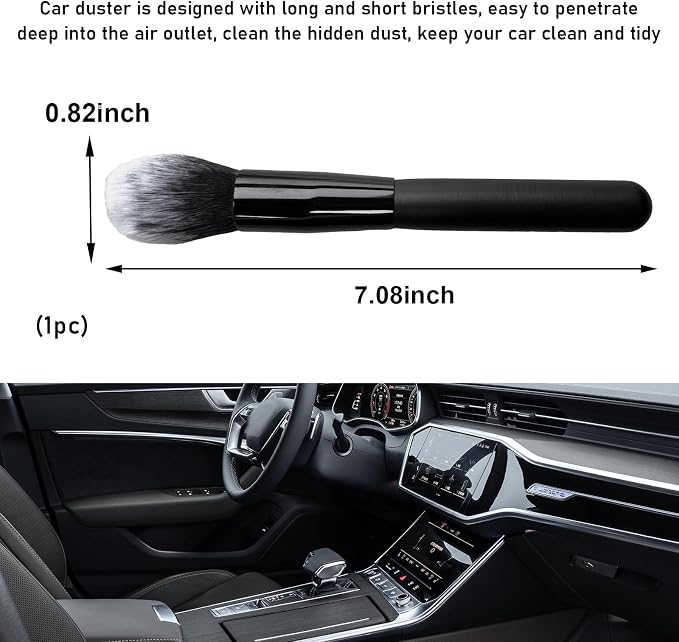 Ziciner 2 PCS Car Detailing Brush, Curved Soft Bristles Auto Removal Dust Collectors, Universal Vehicle Dashboard, Air Conditioner Vents etc Interior Cleaning Tool Accessory (Long-Black/White)