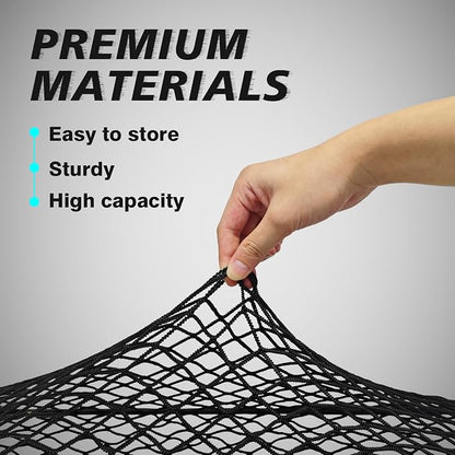 BestEvMod Cargo Mesh Net for Pickup Truck Bed Compatible with Tesla Cybertruck 2026 2025 2024 Accessories Mesh Extra Strong Hook Stretchable Trunk Organizer Cargo Net (3 Pocket, Reinforced POM Hooks)