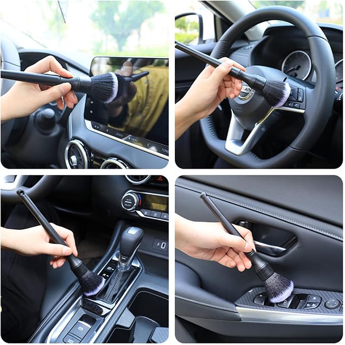 4 PCS Car Detailing Brushes Set, Car Cleaning Brush Car Interior Detailing Brush Bristles Soft Car Interior Cleaning Brushes and Microfiber Towel Kit for Cleaning Interior Exterior of Car