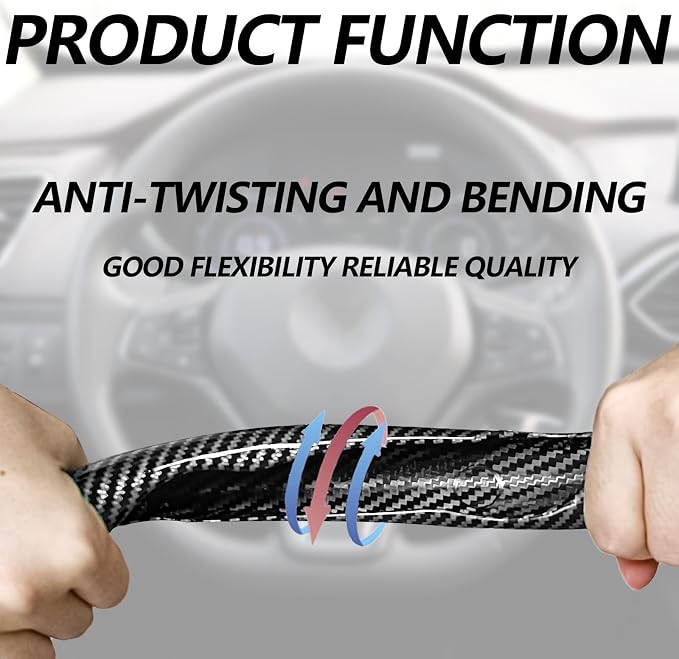 2pcs Universal Fit Carbon Fiber Steering Wheel Cover, Anti-Skid Steering Wheel Cover/Segmented Steering Wheel Protector/Car Interior Accessories (Bright Black)