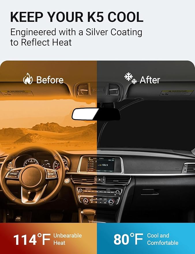 Proadsy Windshield Sun Shade for Kia K5 2026 2025 2024 2023 2022 2021 Custom Fit GT-Line, GT, Sedan 4-Layer Foldable Front Sunshade Protector Sun Visor Blocks UV Rays Keep Car Cooler