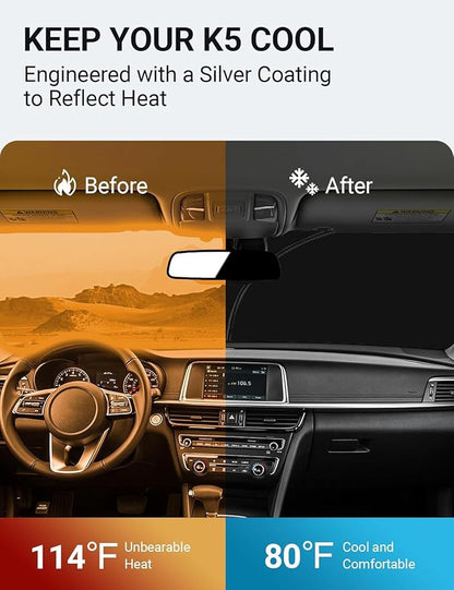Proadsy Windshield Sun Shade for Kia K5 2026 2025 2024 2023 2022 2021 Custom Fit GT-Line, GT, Sedan 4-Layer Foldable Front Sunshade Protector Sun Visor Blocks UV Rays Keep Car Cooler