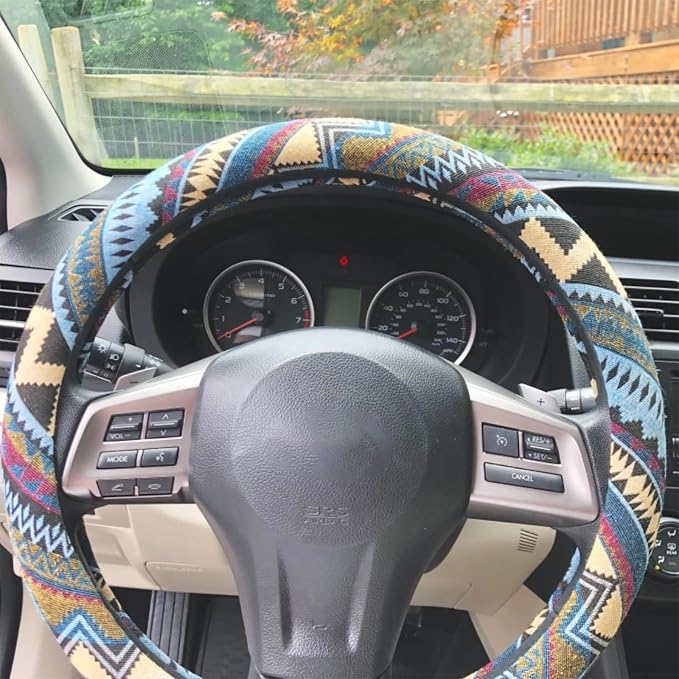 Boho Steering Wheel Cover for Women Men Baja Blanket Enthic Car Steering Wheel Cover Ethnic Car SUV Wheel Protector, Breathable, Anti-Slip, Odorless, Universal Fit 14.5-15 Inch